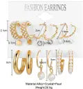 Combo 9 Pair Stunning White Gold Plated Pearl Alloy Hoop Earring