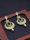 Ethnic Gold Plated Studded stones Flower Design Green Meenakari Pearl Chandbali Earrings for Women and Girls Copper Chandbali Earring