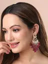 Gold Plated Kundan Studded Beads Drop Chandbali Earrings Beads Metal Chandbali Earring