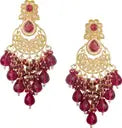 Gold Plated Kundan Studded Beads Drop Chandbali Earrings Beads Metal Chandbali Earring