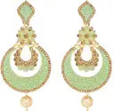 Ethnic Gold Plated Studded stones Flower Design Green Meenakari Pearl Chandbali Earrings for Women and Girls Copper Chandbali Earring